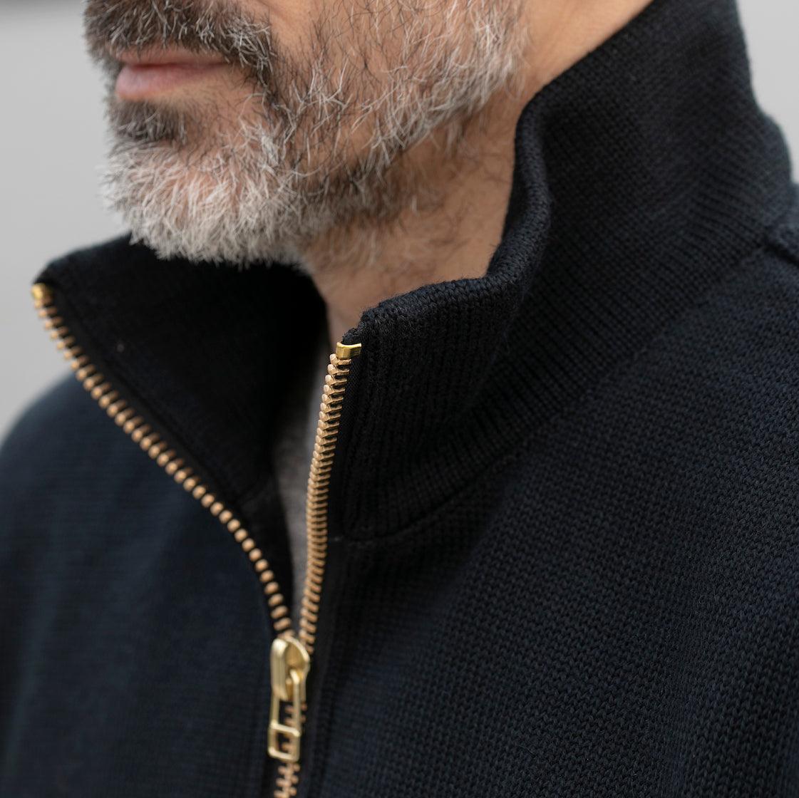 DE-SW0111-BLK - Dehen 1920 Full-Zip Moto-Sweater - Black - Image 3