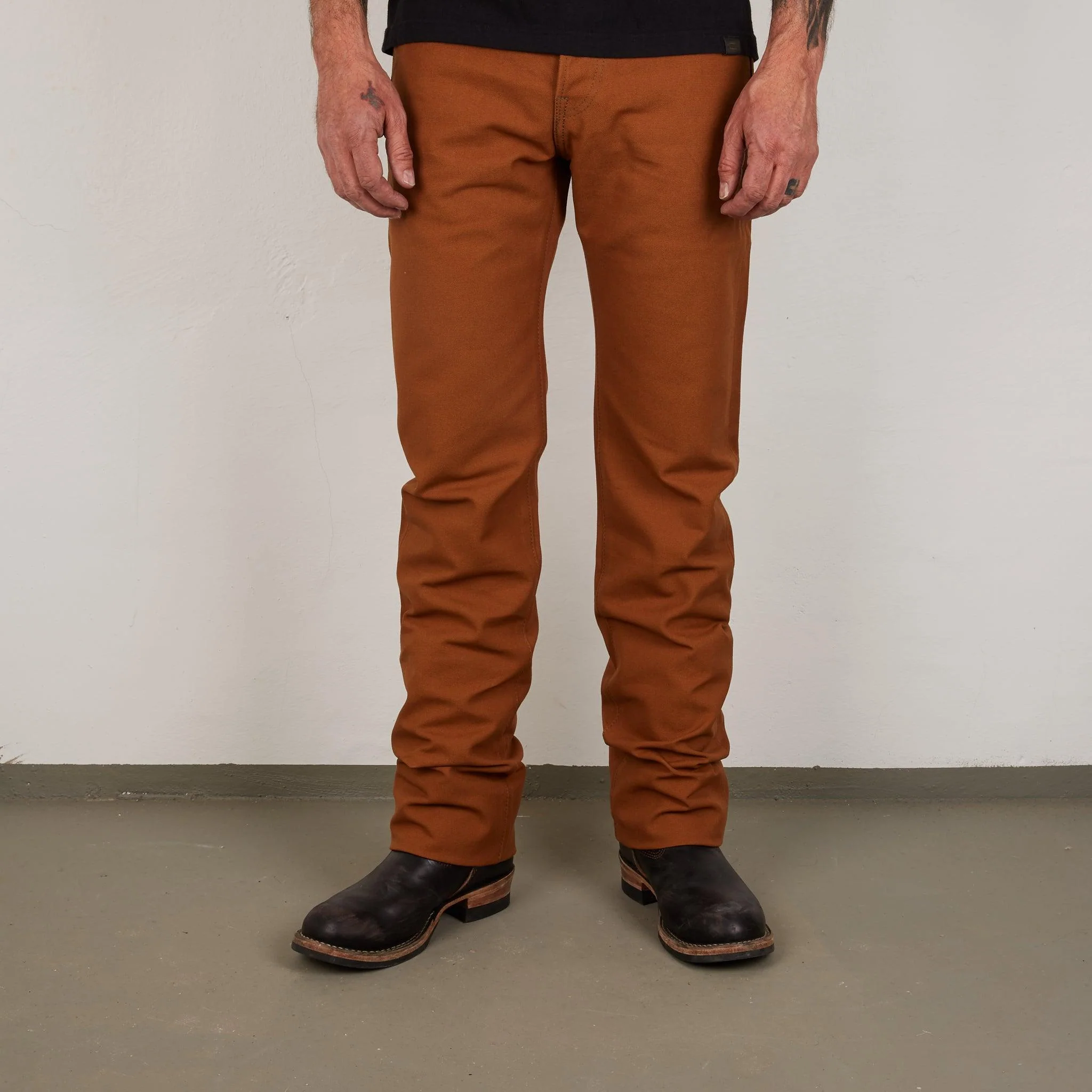 IH-666D - 17oz Duck Slim Straight Jeans - Brown - Image 4