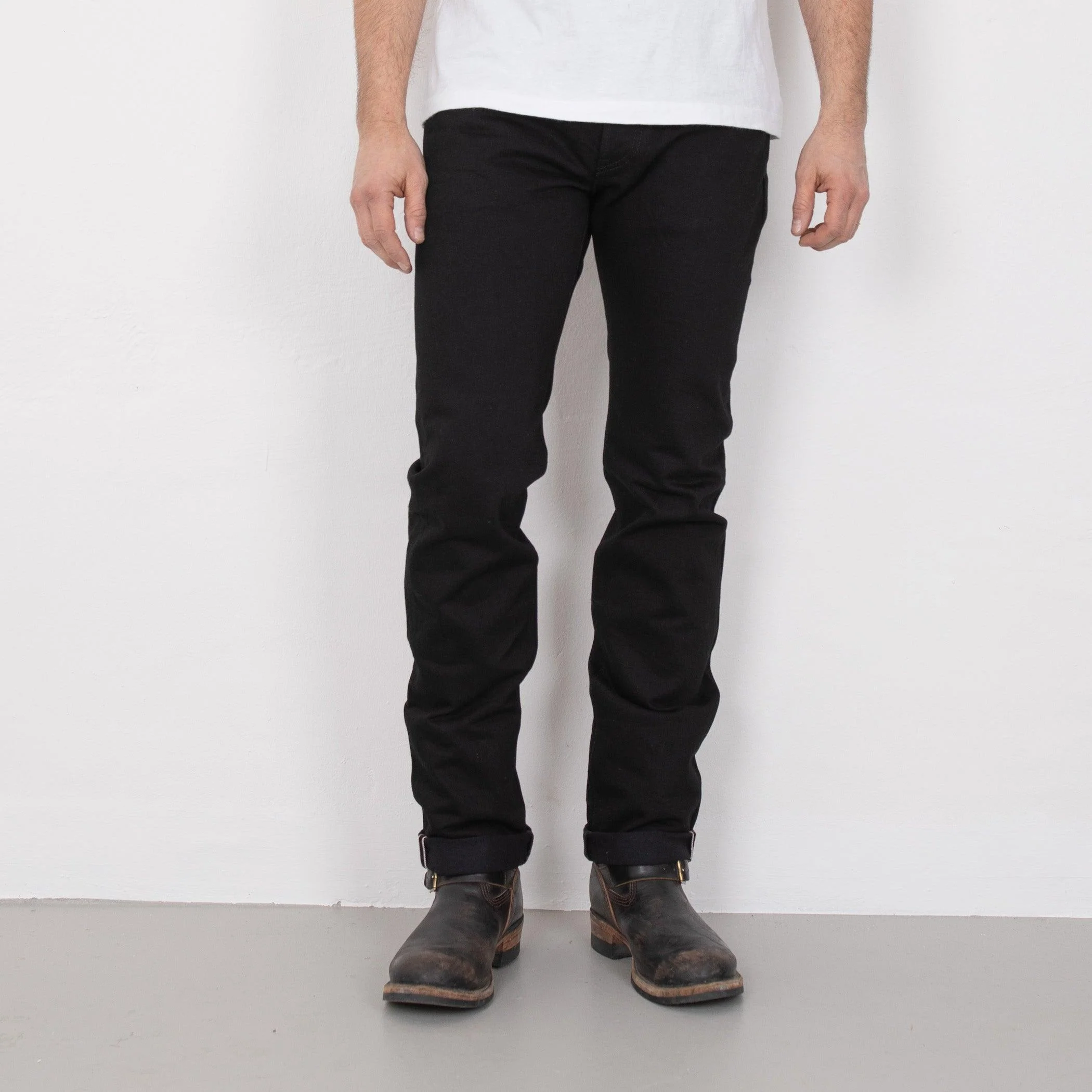 IH-777S-142BB - 14oz Selvedge Denim Slim Tapered Jeans - Black/Black - Image 3