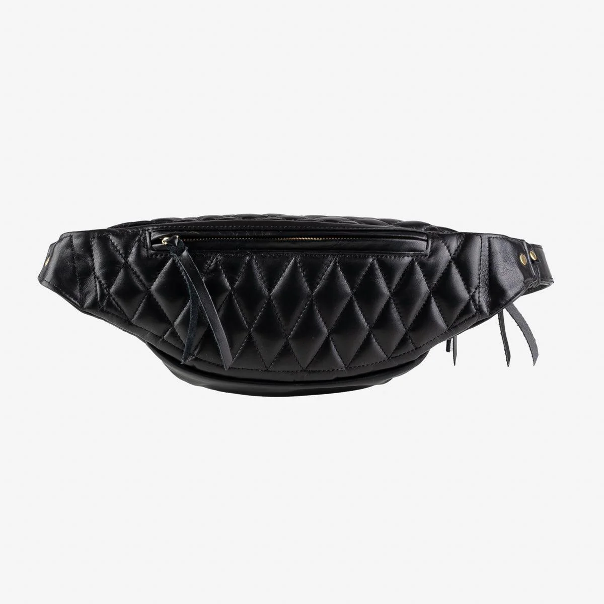 IHE-45-BLK - Diamond Stitched Leather Waist Bag - Black - Image 9