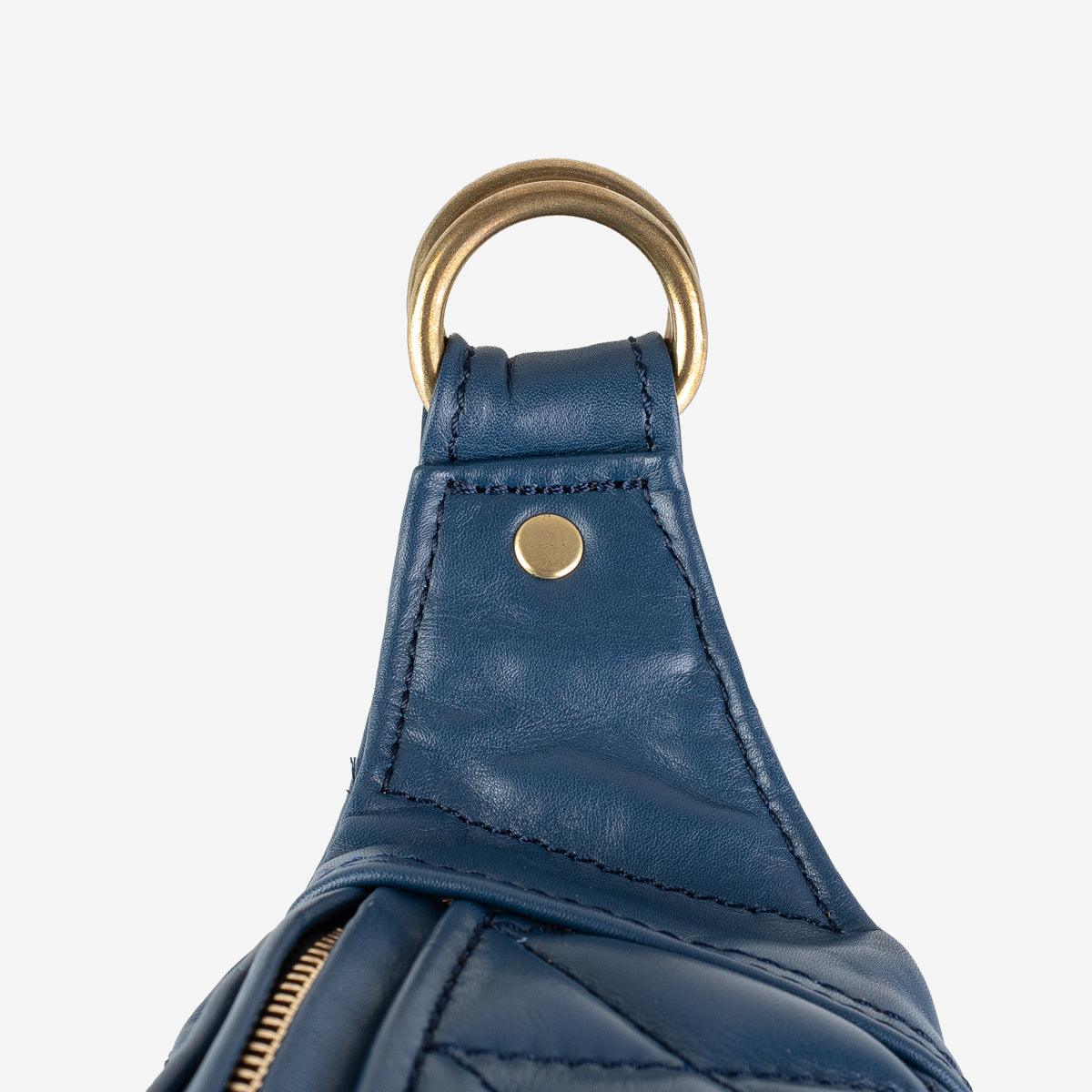 IHE-45-NAV - Diamond Stitched Leather Waist Bag - Navy - Image 9