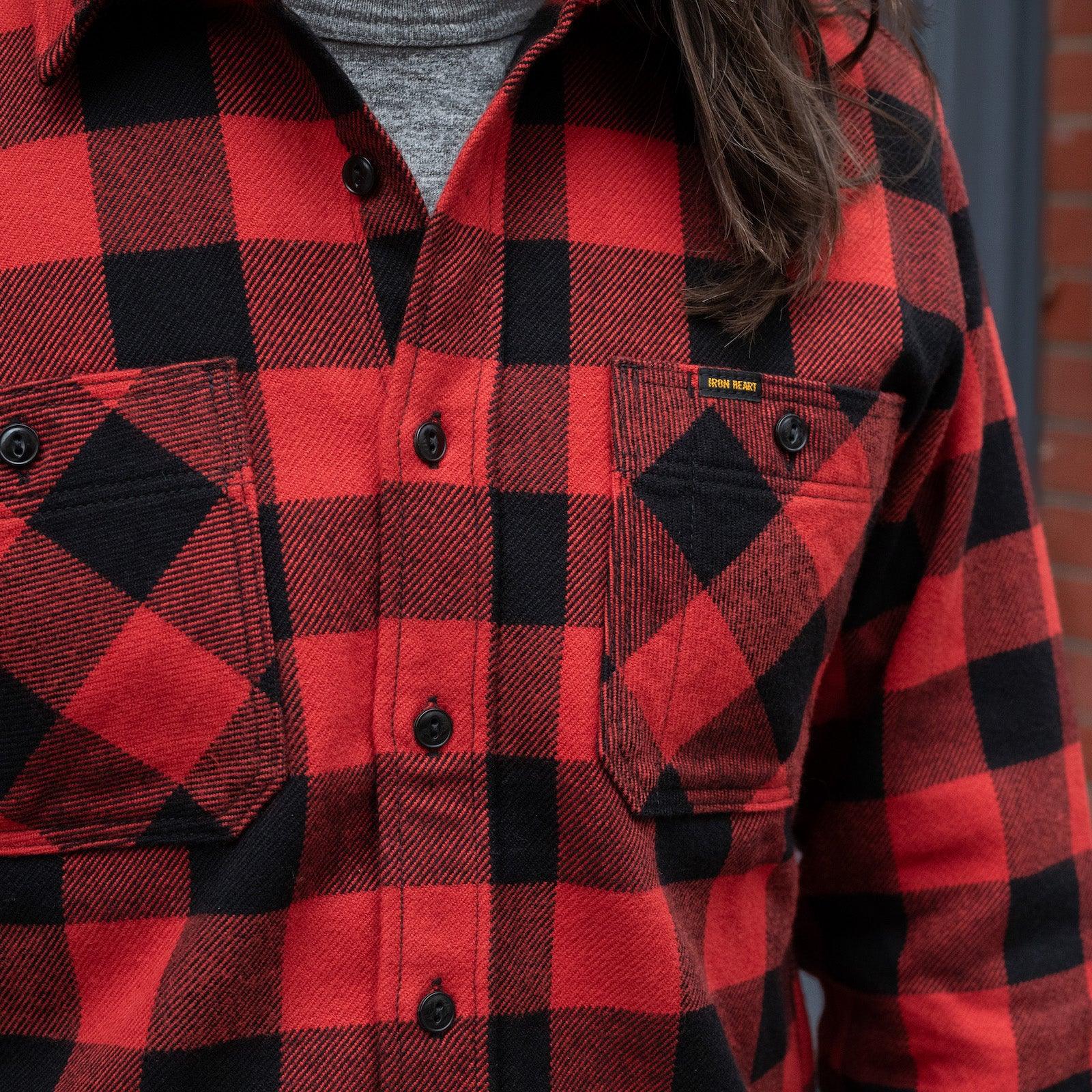 IHSH-244-RED - Ultra Heavy Flannel Buffalo Check Work Shirt - Red/Black - Image 3