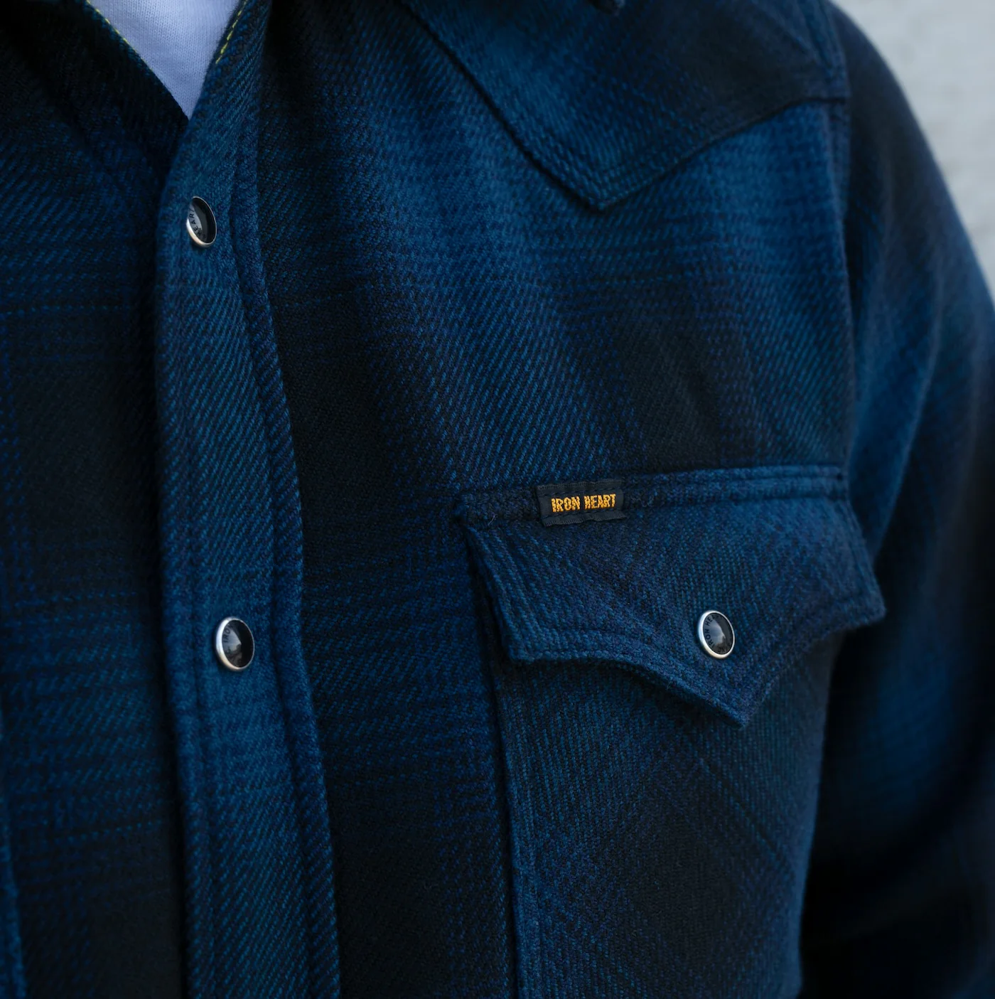 IHSH-264-NAV - Flannel Ombré Check Western Shirt - Navy/Black - Image 3