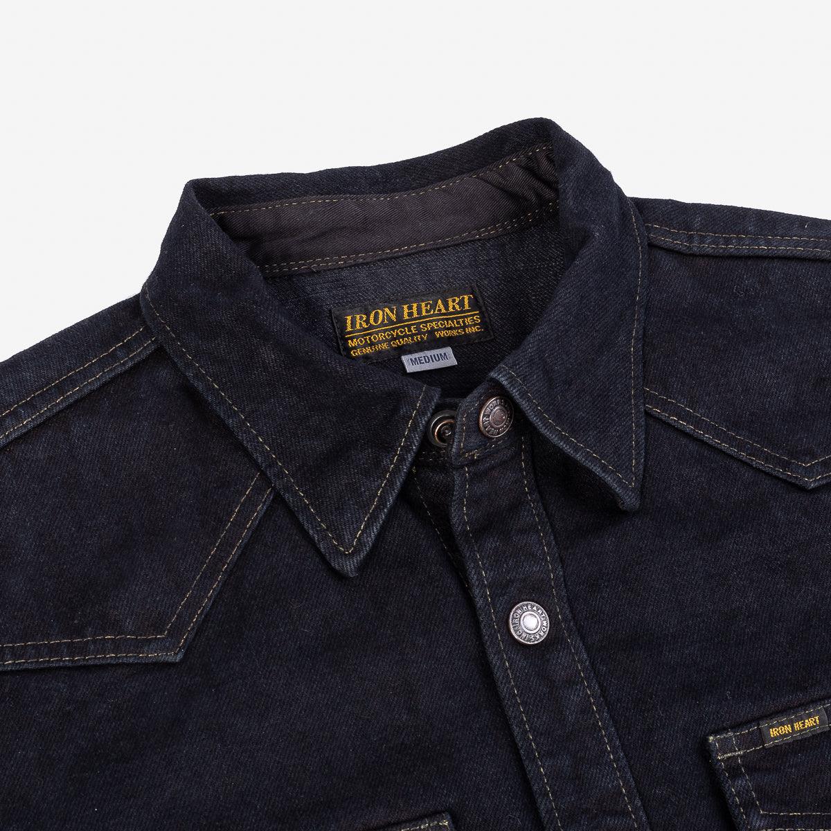 IHSH-293-OD - 18oz Vintage Selvedge Denim CPO Shirt Indigo Overdyed Black - Image 5