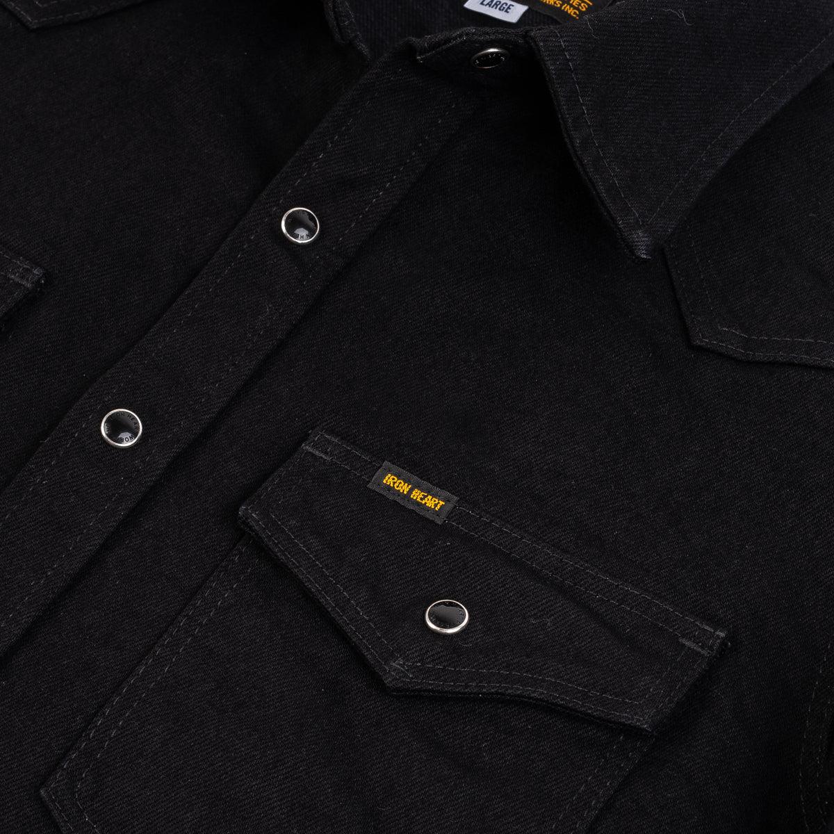 IHSH-295-BB - 14oz Selvedge Denim Western Shirt Black/Black - Image 6