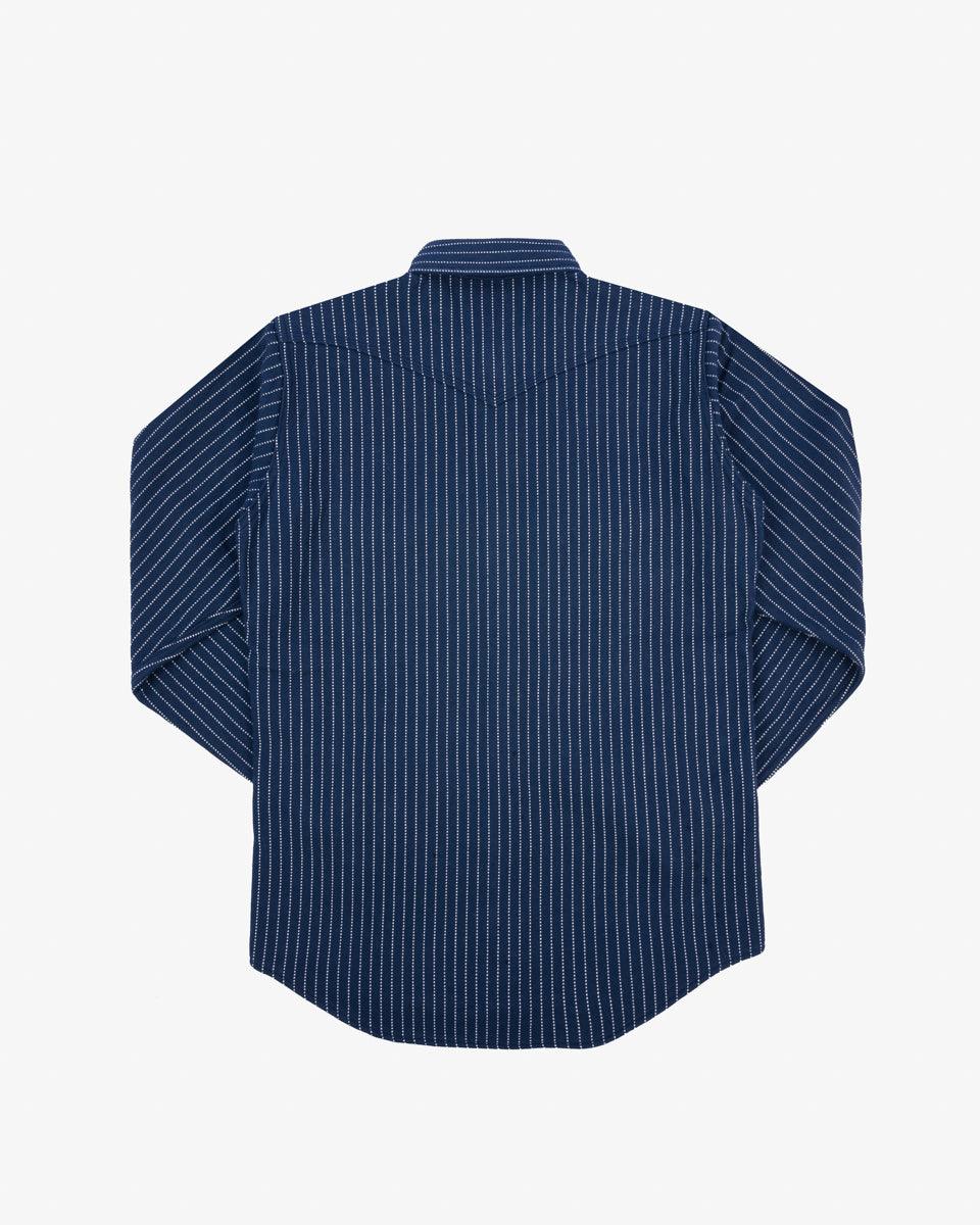 IHSH-401-NAV - Ultra Heavy Flannel Chalk Stripe Western Shirt - Navy - Image 5