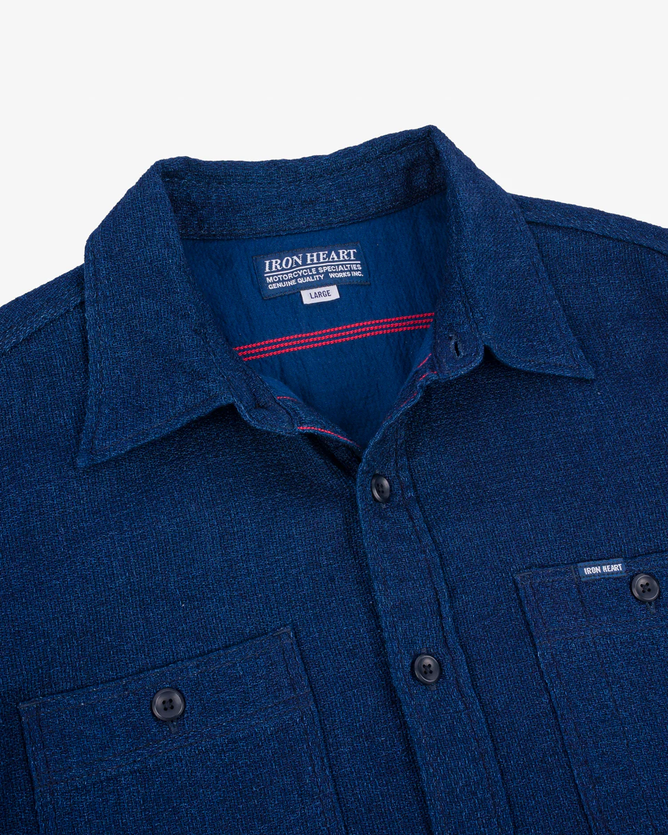 IHSH-417-IND - 5oz Double Gauze Short Sleeved Work Shirt - Indigo - Image 6