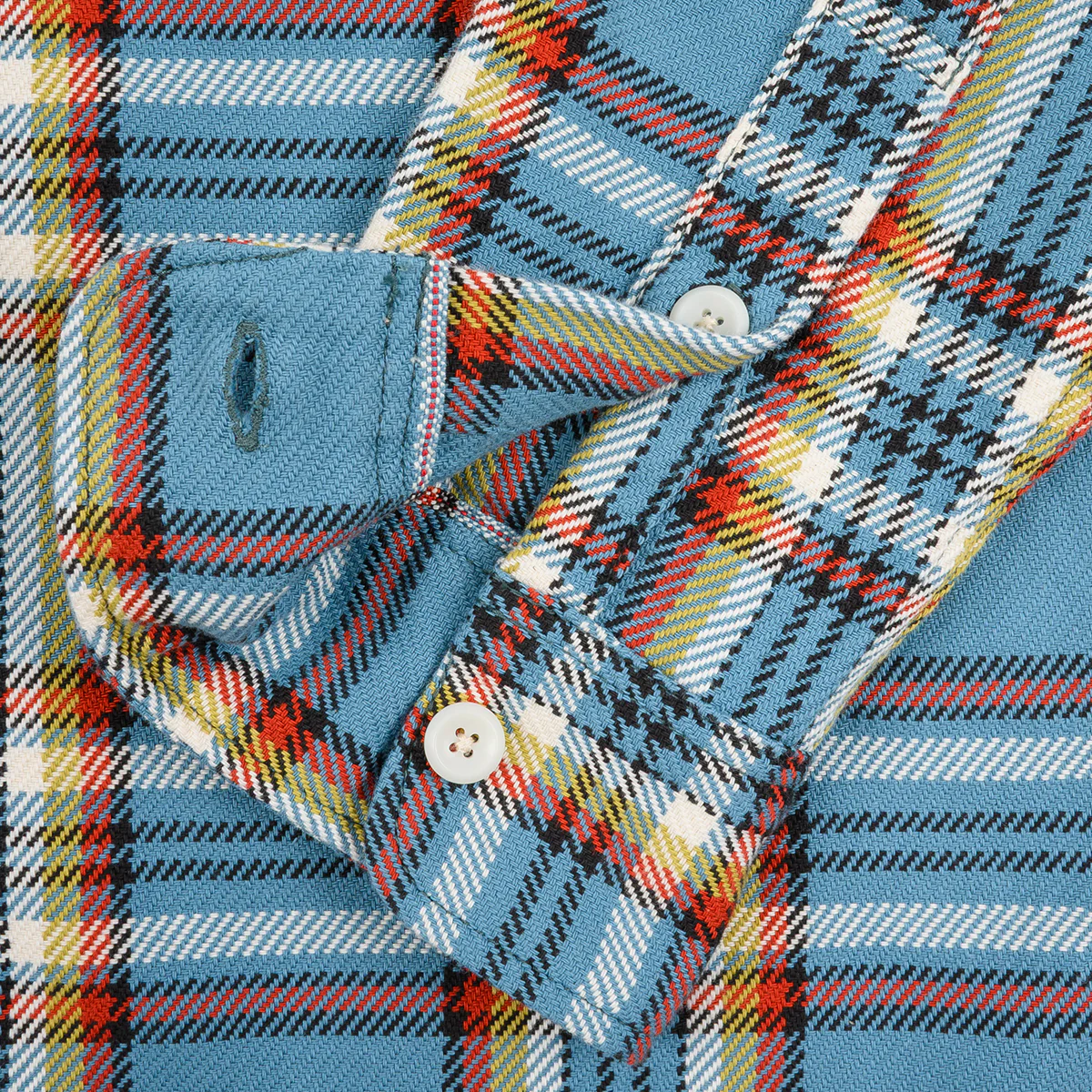 IHSH-442-SAX - SS26 - 9oz Selvedge Flannel Work Shirt - Sax Blue Check - Image 9