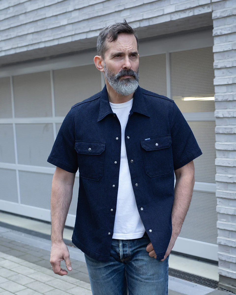 IHSH-445-IND - SS26 - 10oz Dobby Cloth Short Sleeve Mechanic Shirt - Indigo - Image 2
