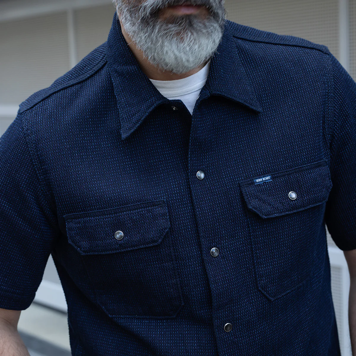 IHSH-445-IND - SS26 - 10oz Dobby Cloth Short Sleeve Mechanic Shirt - Indigo - Image 3