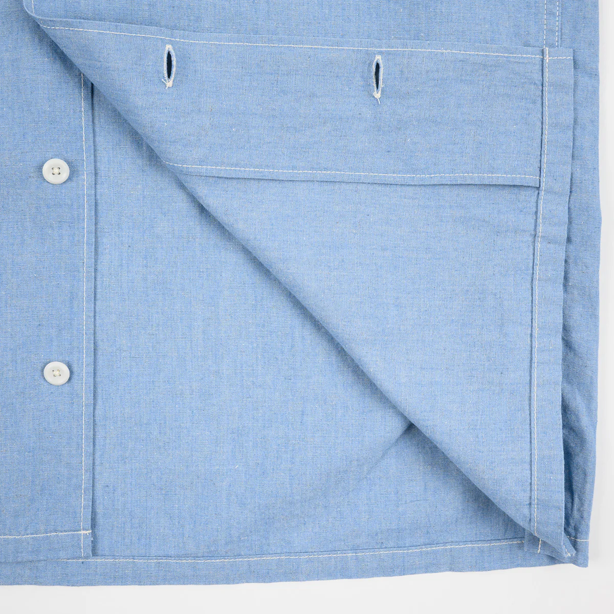 IHSH-447-SAX - SS26 - 5oz Cotton Linen Open Collar Short Sleeve Shirt - Sax Blue - Image 9