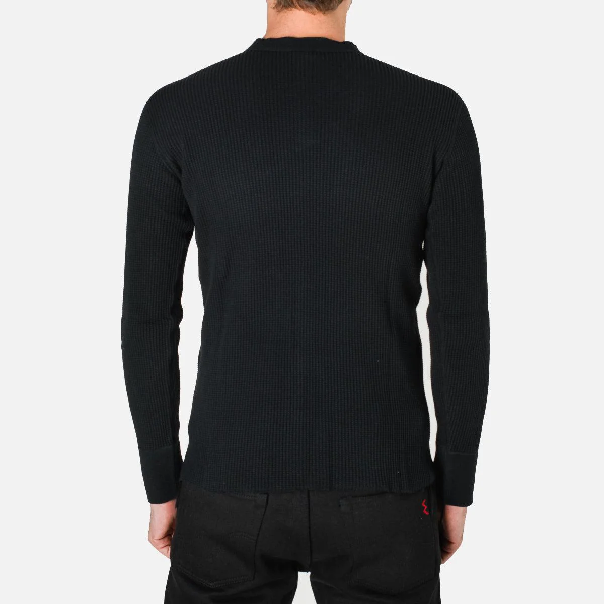 IHTL-1213-BLK - Waffle Knit Long Sleeved Thermal Henley - Black - Image 4