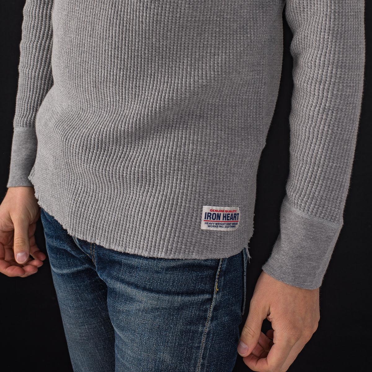 IHTL-1213-GRY - Waffle Knit Long Sleeved Thermal Henley - Grey - Image 4