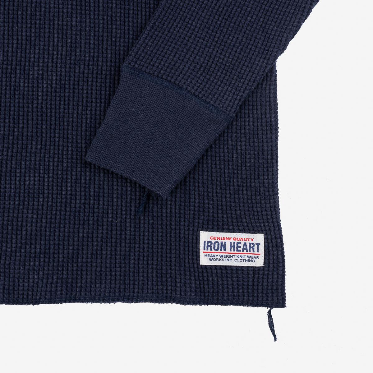 IHTL-1213-NAV - Waffle Knit Long Sleeved Thermal Henley - Navy - Image 6