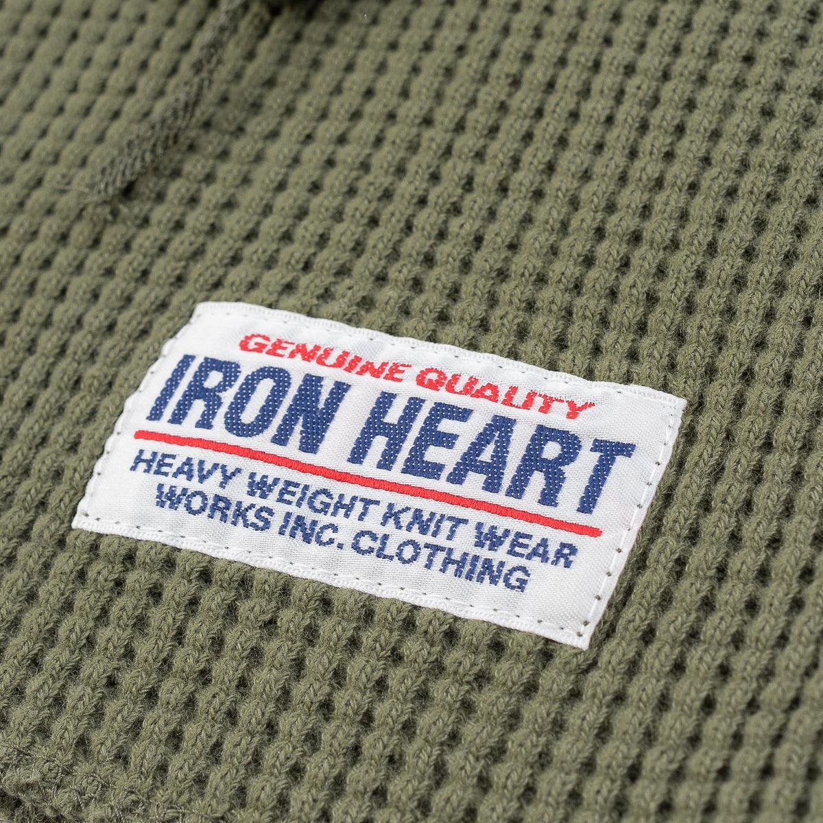 IHTL-1213-OLV - Waffle Knit Long Sleeved Thermal Henley - Olive - Image 7