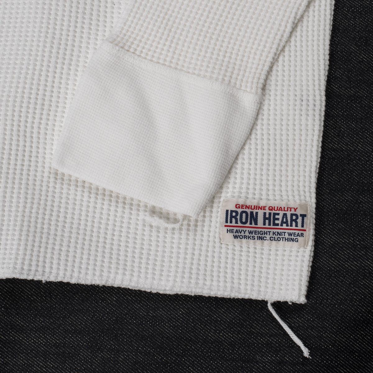IHTL-1213-WHT - Waffle Knit Long Sleeved Thermal Henley - White - Image 4